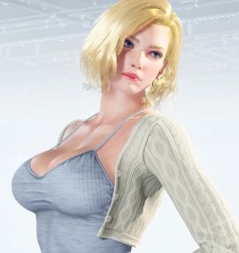 1girls 3d 3d_(artwork) big_breasts blonde_female blonde_hair blue_tank_top breasts bursting_breasts cardigan cleavage female female_only mod namco nina_williams solo solo_female tank_top tekken tekken_1 tekken_2 tekken_3 tekken_4 tekken_5_dark_resurrection tekken_6_bloodline_rebellion tekken_7 tekken_8 tekken_blood_vengeance tekken_tag_tournament tekken_tag_tournament_2