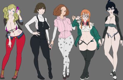 ann_takamaki ass atlus big_lips big_nipples blonde_hair blue_eyes boots breasts brown_eyes brown_hair cellphone character_sheet cognitive_ann dark_hair female flat_colors fluffy_hair glasses gyaru haru_okumura hotpants huge_breasts impossible_clothes kissing leopard_print long_hair makoto_niijima mary_janes morgana_(persona) orange_hair persona persona_5 red_eyes rule_63 sakura_futaba shoes sketch taking_picture thick_ass thick_thighs twintails v_sign wankofool
