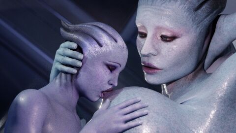 3d age_difference big_breasts breast_sucking breastfeeding breasts female holding_head liara_t'son liara_t'soni mass_effect mature_female older_female samara size_difference younger_female yuri