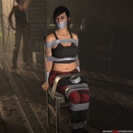 2girls 3d bondage bound_to_chair call_of_duty chair clothed_bondage female female_only fully_clothed fully_clothed_female gag gagged mara_(cod) rendereddefenseless tape_bondage tape_gag