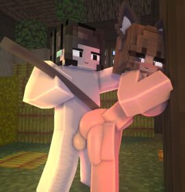 1boy 1girls 3d ass brown_eyes brown_hair cat_ears cat_girl cat_humanoid cat_tail catgirl female from_behind horny_female kaneefox lola_(kaneefox) looking_back male mine-imator minecraft nude nude_female nude_male outside public public_sex pussy smile standing_sex straight tagme touching_tail vaginal_penetration wet_pussy