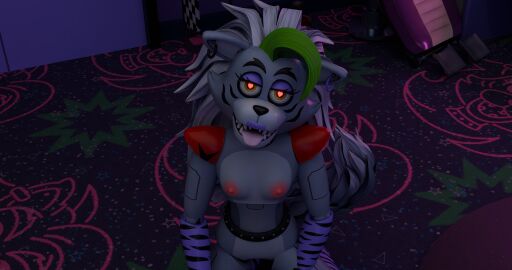 1girls 3d accurate_art_style animatronic anthro body bottomless dark_dixon ears eyes female finger fingering five_nights_at_freddy's five_nights_at_freddy's:_security_breach furry grey_hair humanoid in lipstick long mouth purple_lipstick red roxanne_wolf_(fnaf) roxanne_wolf_(x3milky) self solo tail tank top white wolf wolf_girl wolf_humanoid