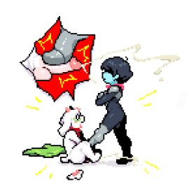 2d anthro anthro_male balls blush bodily_fluids bondage bovid caprine cock_and_ball_torture cock_and_balls_torture cum deltarune digital_media_(artwork) dominant duo ejaculation eyewear feet femboy foot_fetish foot_on_penis foot_play furry furry_male genital_fluids genital_torture genitals goat kinkykong kris_(deltarune) male mammal nude penis pixel_(artwork) ralsei scarf undertale_(series)