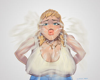 dominant_female female haliey_welch hawk_tuah pov pov_eye_contact rubberpistol spit spitting_in_mouth spitting_on_face spitting_on_viewer