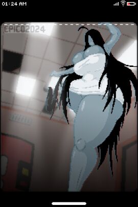 1girls big_breasts big_thighs black_hair breasts dress epicpotatolord female female_only hair huge_breasts pixel_art solo solo_female tagme television the_ring the_tv_that_the_ring_girl_would_break_her_neck_from thighs white_dress yamamura_sadako