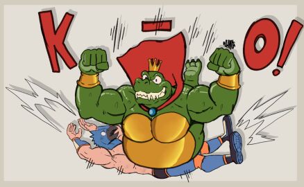 animal_mask avian bird bluebird body_slam defeated donkey_kong_(series) eastern_bluebird fight hi_res humanoid hunter-husky k.o. k_rool kremling male male/male mask muscular neptune_mereaux nintendo oscine overweight passerine pinned pinned_by_belly pinned_to_ground scalie size_difference sports_mask sportswear tagme thrush_(bird) unconscious wrestling wrestling_mask wrestling_outfit