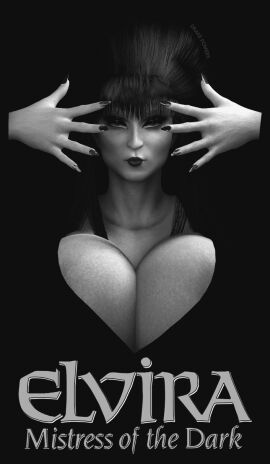 big_cleavage black_background black_hair cleavage drakepowers elvira elvira:_mistress_of_the_dark female goth halloween logo milf mommy virtamate
