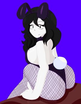ass big_ass big_breasts big_butt black_eyes black_hair breasts bunny_costume bunny_ears bunnysuit female juanchiandraws linka_(juanchiandraws) long_hair sitting white_body white_skin