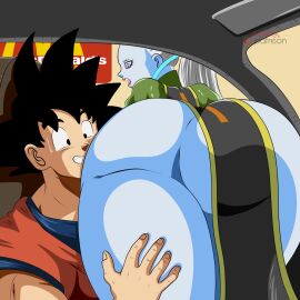 1boy 1girls 2023 angel_(dragon_ball) ass ass_grab ass_worship big_ass big_breasts big_butt black_hair blue_skin breasts bubble_ass bubble_butt car clenched_teeth dicasty dragon_ball dragon_ball_super female he_wants_to_order horny_female horny_male huge_ass lipstick male mcdonald's no_panties ponytail purple_eyes she_wants_to_order shounen_jump silver_hair son_goku thick thick_thighs thighs universe_6/universe_7 vados