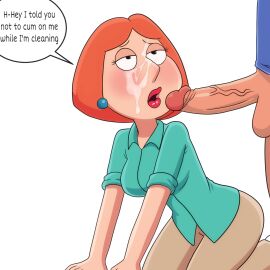 1girls chris_griffin cum cum_on_face cumshot dialogue_bubble family family_guy family_sex female female_focus incest lois_griffin male mother mother_and_son mummy orange_eyes orange_hair partial_male penis satsufumi speech_bubble straight veiny_penis white_background