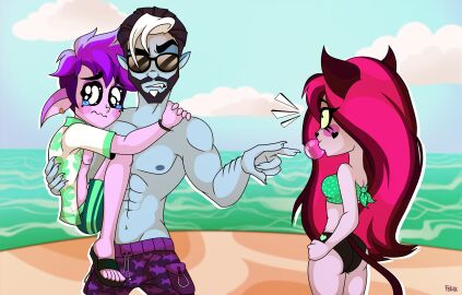 abs beach bikini felux female funny luvboy_(teen-z) male meme meme_reference pinky_(teen-z) professor_(teen-z) safe swimsuit swimwear teen-z topless_male