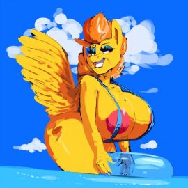 1girls 1milf anthro areola areola_slip ass beach big_ass big_breasts big_butt bikini blue_nails breasts cleavage clothing cutie_mark equine eyebrows eyelashes eyeshadow feathered_wings female female_anthro female_focus female_only friendship_is_magic glistening glistening_body glistening_fur grin hasbro holding_object huge_breasts huge_thighs inflatable innefective_clothing inner_tube legs_in_water long_hair mare markings mature mature_female milf mole_(marking) mother my_little_pony narrowed_eyes nipple_bulge nipple_outline nipples one-piece_swimsuit outside partially_submerged pegasus skimpy sling_bikini smile smiling smutbooru snout solo solo_female spread_wings standing standing_in_water stormy_flare_(mlp) submerged_legs sunlight thick_thighs thighs two-piece_swimsuit wide_hips wings