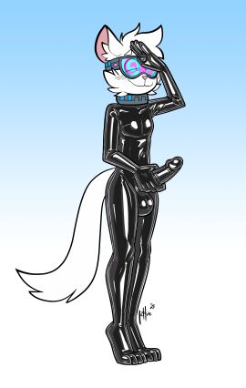 2025 absurd_res anthro balls black_bodysuit black_clothing black_latex black_skinsuit bodysuit clive_enfield clothing collar condom_suit domestic_cat erection felid feline felis fur genitals gesture hi_res hypnosis hypnotic_visor latex latex_bodysuit latex_clothing latex_skinsuit lettuce_(artist) male male_only mammal masturbation mind_control penile penile_masturbation penis salute skinsuit solo tail tight_clothing visor white_body white_fur