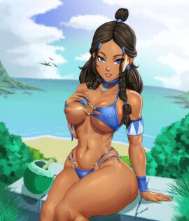 1girls abs alternate_hairstyle aroused athletic athletic_female avatar_legends avatar_the_last_airbender beach bedroom_eyes bikini bikini_bottom bikini_top bikini_top_lift blue_eyes blue_nail_polish breast_out breasts breasts_out brown_hair child_bearing_hips choker coconut_drink curvaceous curvy curvy_figure dark-skinned_female dark_skin earrings erect_nipples erect_nipples_under_clothes female female_focus female_only fit fit_female hair_loopies horny_female inviting inviting_to_sex katara lipstick medium_breasts necklace nickelodeon nipples outdoor_nudity outdoors perky_breasts presenting_breasts pzilart seductive_smile sitting skinny_female smile solo solo_female summer thick_thighs thin_waist toned toned_female twin_braids underboob water_tribe wide_hips