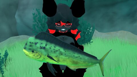 black_fur bonfie bonnie_(cally3d) bonnie_(fnaf) bunny_ears female fish five_nights_at_freddy's fuckmeat_vr glasses lagomorph nude nude_female oc solo solo_female vrchat