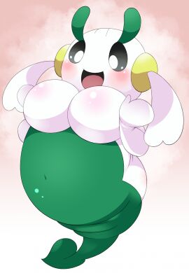 breasts chinchira_(pixiv13404505) deleted_artist deleted_in_source fairy fat_female fat_folds female floette huge_breasts huge_stomach hw449 nintendo no_nipples no_sex pigtails pokemon pokemon_xy shiny_skin showing_off