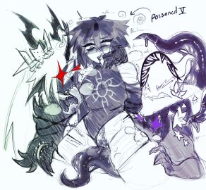 1girls 1x1x1x1_(forsaken) 2boys androgynous azure_(forsaken) deceitfulight dragon dragon_horns dragon_tail drugged_sex female forsaken_(roblox) genderfluid horns male nonbinary roblox roblox_game robloxian scar scratches scratching tagme tagme_(artist) tentacle tentacle_hair threesome trio two_time