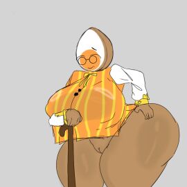 1girls ass big_ass big_breasts bottomless bottomless_female breasts cane dandy's_world eggson_(dandy's_world) elderly_female female female_focus female_only genderswap genderswap_(mtf) gilf glasses half_naked nyaguh pussy rule_63 solo_female tagme thicc_ass thick_ass thick_thighs