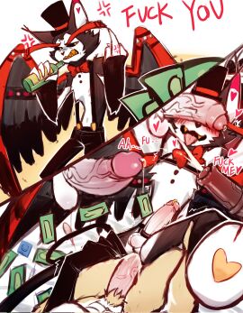 blush cant_see_the_haters cock_ring condom condom_wrapper cumshot demon drunk feline furry gay hazbin_hotel higanbana_zero horsecock husk_(hazbin_hotel) instant_loss_2koma male male_only mind_break money pants penis pierced_penis piercing syringe throwing_money tongue tongue_out yaoi
