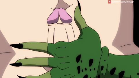 1boy 1monster absorption android_17 animated balls big_penis black_hair cell_(dragon_ball) close-up dragon_ball dragon_ball_z erect_penis erected_penis erection gay green_body handjob hinca-p imminent_absorption imperfect_cell male male/male male_genitalia nude nude_male penis penis_close-up penis_grab pleasuring_the_enemy restrained stroking stroking_cock stroking_penis struggling testicles yaoi