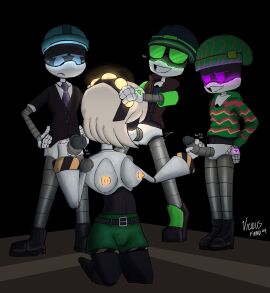 1girls 2d 3boys blowjob blue_eyes braiden_(murder_drones) breasts darren_(murder_drones) female genitals glasses glitch_productions green_eyes handjob humanoid male male/female multiple_boys multiple_males multiple_penises murder_drones no_bra oral penis purple_eyes robot robot_boy robot_girl robot_humanoid sam_(murder_drones) screen_face sex short_hair v_(murder_drones) vicious_fiend white_hair yellow_light yellow_nipples