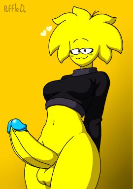 1futa :3 balls bottomless breasts clothed clothing club_penguin curvy erection futa_only futanari huge_cock humanoid intersex partially_clothed penis puffle puffledreemurr smooth_balls smooth_penis solo standing sweater thick_thighs wide_hips yellow_fur