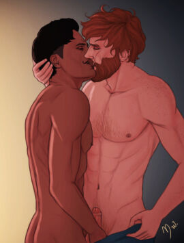 2boys abs artist_signature bara beard beauty_mark biceps black_hair chest_hair dark-skinned_male dark_hair dark_skin dorian_pavus dragon_age dragon_age_inquisition duo erect_penis erection facial_hair foreskin freckles gay gay_male gay_sex hairy_chest hand_in_pants hand_on_head heryn_trevelyan human human_only light-skinned_male light_skin mage male male/male male_only male_pubic_hair merwild mole moustache muscles muscular muscular_male naked naked_male nipples nude nude_male pants pants_open pecs penis pubic_hair red_hair rubbing_penis scar scars sex uncircumcised undressing video_games yaoi