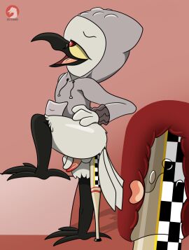 2023 anal anal_sex anthro avian baseball_bat bat_(object) beak bird erection genitals hamuria hi_res male matteo_(hamuria) open_mouth osterars owl penetration penis prostate red_eyes signature solo tapering_penis watermark