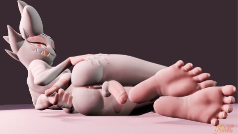 3d_(artwork) 4_arms angel_dust angel_dust_(hazbin_hotel) anthro arachnid arthropod blender_(artwork) demon digital_media_(artwork) feet foot_fetish foot_focus foxmccloud287 genitals hazbin_hotel hellaverse hi_res humanoid male multi_arm multi_limb penis solo spider teeth white_body