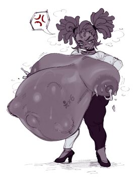 1girls belly big_belly big_breasts blush body_writing breasts dark-skinned_female dark_skin eigaka female fetal_movement high_heels huge_belly huge_breasts hyper_pregnancy lactation nipples pregnancy_tally pregnant