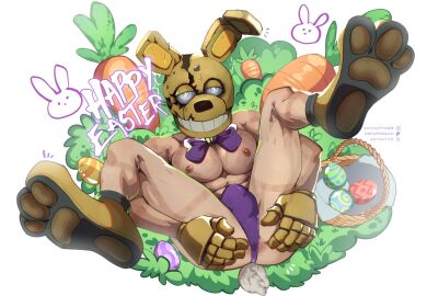1boy 3_toes animatronic anus anus_visible_through_clothes ass bara basket biceps bowtie bulge canon_appearance carrot carrots daddy dilf easter easter_basket easter_egg easter_eggs five_nights_at_freddy's five_nights_at_freddy's_(film) fnaf gay gay_male gloves light-skinned_male light_skin looking_at_viewer male male_nipples male_only mask masked_male muscular muscular_male nipples offering offering_to_viewer pale-skinned_male pale_skin pecs penis penis_outline presenting presenting_anus purple_bowtie scar scars scars_on_legs scars_on_thighs solo soynutts spreading_anus spring_bonnie spring_bonnie_(fnaf) spring_bonnie_(movie) thong underwear visible_anus white_background william_afton william_afton_(film) yaoi