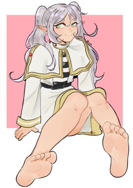 barefoot cyadraws elf_ears elf_female elf_girl feet feet_focus female female_focus female_only foot_fetish frieren long_hair soles sousou_no_frieren white_hair