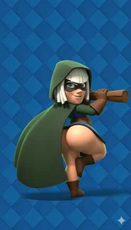 ass ass_focus bandit_(clash_royale) big_ass big_butt blue_eyes butt_crack butt_focus clash_(series) clash_royale fat_ass fat_butt huge_ass huge_butt massive_ass massive_butt white_hair