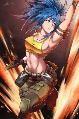 1girls big_breasts blue_eyes blue_hair busty busty_female curvy eunnieverse female gloves huge_breasts king_of_fighters leona_heidern light-skinned_female light_skin long_hair military pale-skinned_female pale_skin ponytail shirt tank_top thick thick_thighs tight_shirt voluptuous voluptuous_female