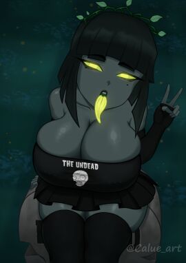 1girls anthro anthrofied ass bedroom_eyes breasts calue_art cleavage close-up close_up close_up_face close_up_view closeup closeup_view dress face_close-up face_close_up face_closeup face_focus female flora_fauna glowing goth goth_girl grave_buster_(pvz) long_tongue looking_at_viewer mouth_close-up mouth_close_up mouth_closeup open_mouth_tongue-out open_mouth_tongue_out peace_sign plant plant_girl plant_humanoid plantie plants_vs._zombies plants_vs_zombies popcap_games pussy tongue_out tongue_out_open_mouth