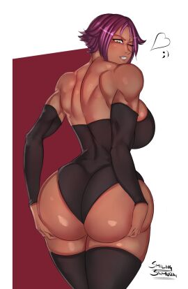 2022 ass ass_grab back big_ass big_breasts bleach breasts bubble_ass busty dark-skinned_female dark_skin female grabbing grabbing_own_ass heart huge_ass huge_breasts looking_at_viewer looking_back one_eye_closed round_ass seductive shihouin_yoruichi showing_off showing_off_ass smile smiling_samurai solo teeth thick wide_hips wink winking winking_at_viewer