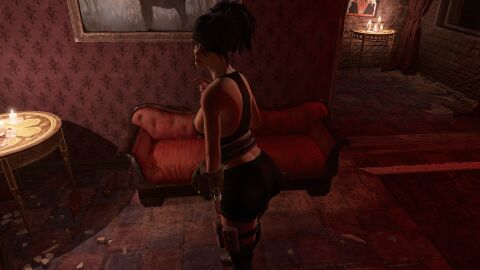 3d 3d_model ass backview big_ass big_breasts breasts fallout fallout_4 female glasses leather nora_(fallout_4) pov screenshot sideboob