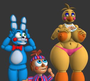1girls 2boys 3d 3d_(artwork) animatronic balloon_boy_(fnaf) beak female five_nights_at_freddy's five_nights_at_freddy's_2 furry furry_female furry_male male nude nude_female robot robot_boy robot_girl robot_humanoid runaboo_chica scottgames surprise surprised surprised_expression toy_bonnie_(fnaf) toy_chica_(fnaf)