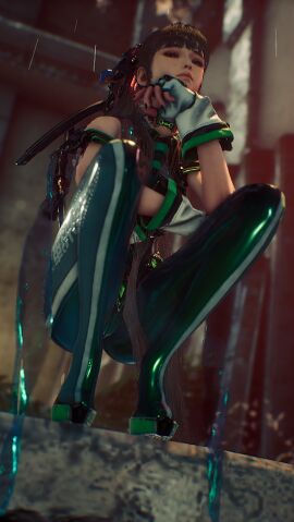 1girls 3d android asian asian_female big_thighs black_hair black_nails brown_eyes curvy eve_(stellar_blade) female female_only high_heels looking_at_viewer nail_polish ponytail robot robot_girl screenshot shiny skintight skintight_bodysuit solo stellar_blade thick transparent_latex viewed_from_below voluptuous writing_on_clothes your_waifu