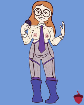 breasts female freckles freckles_on_breasts ginger_female ginger_hair glasses illymation ilyssa_levy lingerie microphone naked naked_female news_reporter nude nude_female see-through_clothing smile squirrellewds tie youtube youtuber