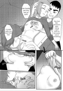 1girls 2boys ben_10 breast_grab breasts cash_murray_(ben_10) comic cunnilingus drugged_sex english_text female flat_chest gwen_tennyson human j.t_(ben_10) male manhandling monochrome multiple_boys multiple_males pussy pussy_spreading sleep_sex sleeping small_breasts teng_zhai_zi text threesome unconscious unconscious_sex