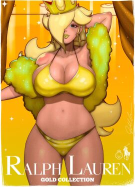 breasts female gold_bikini gold_earrings magazine_cover nintendo oddabellatay princess_rosalina super_mario_bros. super_mario_galaxy todd_l._milhouse yellow_lipstick