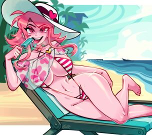 1girls 2025 2d 2d_(artwork) 2d_artwork artist_name ass barefoot beach beach_chair beach_hat belly_button big_ass big_breasts bikini branding_mark breasts cartoon_network english english_text feet female female_focus female_only gerph heart heart-shaped_pupils heart_eyes laying_down laying_on_side miss_heed_(villainous) mostly_nude mostly_nude_female nude nude_female pink-haired_female pink-skinned_female pink_body pink_eyes pink_hair pink_skin popsicle pubic_tattoo sling_bikini solo solo_female solo_focus striped_bikini sun_hat sweat sweatdrop sweating sweaty sweaty_body sweaty_breasts sweaty_legs sweaty_thighs text thick_thighs thighs tongue tongue_out villainous warner_bros warner_brothers