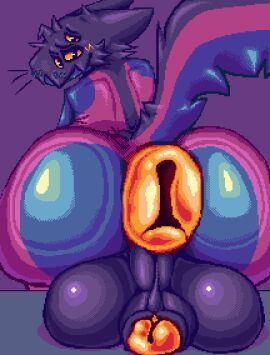 anthro anus anus_focus ass ass_focus balls big_ass big_balls big_butt big_penis butt_focus curious_boi digital_media_(artwork) genitals glistening glistening_body glistening_butt glistening_genitalia hi_res humanoid_genitalia humanoid_penis male maw-maw_(species) nervous nervous_smile orange_eyes penis pixel_(artwork) presenting presenting_anus presenting_balls presenting_hindquarters puffy_anus shy solo wide_hips