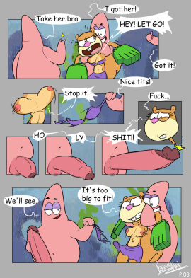 1girls 3boys anthro big_penis breasts breasts_out brown_fur businessman_(artist) comic dialogue erect_penis erection female fluffy_tail furry genital_growth gloves large_penis male mammal massive_penis nickelodeon nipples nude nude_male open_mouth page_3 page_number patrick_star penis penis_growth pink_body profanity rape_face removing_clothing rodent sandy_cheeks signature spongebob_squarepants squirrel starfish tail text text_bubble tree_squirrel