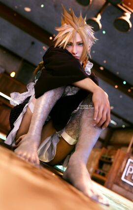 1boy 3d blonde_hair blue_eyes cloud_strife femboy final_fantasy male silverelitist white_skin