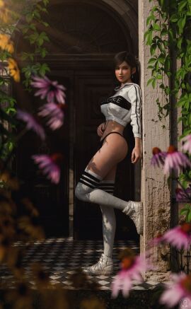 1girls 2024 3d alternate_version_available black_hair black_thong blush breasts earrings eyeliner eyeshadow female female_only final_fantasy final_fantasy_vii final_fantasy_vii_remake fit fit_female full_body greengiant3d hand_against_wall hand_on_belly high-waisted_thong high_tops high_waisted_thong hoodie knee_high_socks kneesocks leaning_against_wall lipstick long_hair long_legs long_sleeve_hoodie looking_at_viewer looking_to_the_side makeup medium_ass medium_breasts midriff_baring_shirt one_leg_bent panties pinup pose red_eyes red_lipstick shoes side_view smiling sneakers socks solo standing standing_on_one_leg thighhighs thighs tifa_lockhart very_long_hair white_sneakers