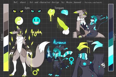 absurd_res acid acid_saliva acydamon animal_genitalia animal_penis anthro anus arm_tuft ass ass_grab azuramon balls bandai_namco big_breasts black_sclera blue_claws blue_eyes bottomless breasts butt_grab canid canine_genitalia canine_penis claw_(weapon) claws close-up clothed clothing colored_claws colored_fire colored_precum conditional_dnp diamond_(gem) digimon digimon_(species) dripping_slime duo english_text fan_character female female_symbol fire fireball fur gay gay_male gem gender_symbol genitals geometric_background gloves glowing glowing_anus glowing_eyes glowing_genitalia glowing_nipples glowing_pussy gradient_hair green_claws green_eyes grey_body grey_fur grid_background hair hand_on_ass hand_on_butt hand_on_chest handwear hi_res highlights_(coloring) homosexual homosexual_male impmon knot male male/female male_symbol mammal melee_weapon model_sheet multicolored_hair neck_tuft nipples nude on_lap pattern_background penis pussy renamon scarf shoulder_tuft simple_background sitting sketch smiley_face solo_male spade_tail spread_ass spread_butt spreading steaming straps symbol syncbanned tail text tongue topwear tuft two-tone_hair weapon white_body white_fur yin_yang