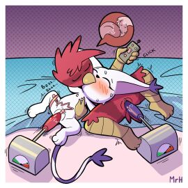 1:1 anthro avian bandai_namco beak bianc_(el_senor_erizo) bird blush bodily_fluids breasts digimon digimon_(species) duo feathers felid female female/female french_kissing fucking_machine fur gatomon genitals hi_res kissing machine mammal masturbation mr_harinezumi naked nipples nude sex_machine sex_toy spread_legs spreading sweat tail tongue vibrator white_body white_fur