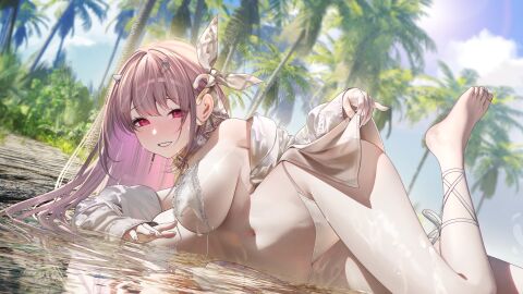 1girls absurd_res absurdres bare_belly bare_calves bare_hands bare_knees bare_legs bare_midriff bare_navel bare_shoulders bare_soles bare_thighs barefoot belly belly_button bikini bikini_bottom bikini_only bikini_top blue_sky breasts clouds curvy curvy_body curvy_female curvy_figure curvy_hips day daytime dot_nose dripping_wet eyebrows_visible_through_hair feet female female_focus female_only fingernails fingers full_body goddess_of_victory:_nikke groin hair_ornament hair_ornaments hair_ribbon half_naked high_resolution highres hourglass_figure knees large_breasts legs light-skinned_female light_skin long_hair looking_at_viewer nanaken_nana navel open_clothes open_clothing open_shirt outdoors outside parted_lips pink-haired_female pink_eyebrows pink_hair red-eyed_female red_eyes ribbon shirt shoulders sideboob sky slender_body slender_waist slim_female slim_waist smile smiling_at_viewer soaked solo string_bikini swimsuit swimwear thick_thighs thighs thighs_together thin_waist toes unbuttoned unbuttoned_shirt underboob v-line viper_(nikke) viper_(shine_of_love)_(nikke) water wet wet_belly wet_bikini wet_body wet_breasts wet_face wet_hair wet_legs wet_skin wet_thighs white_bikini white_bikini_bottom white_bikini_only white_bikini_top white_hair_ribbon white_ribbon white_shirt white_string_bikini white_swimsuit white_swimwear wide_hips